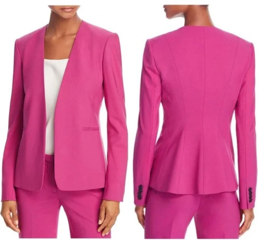 Theory Isita R Classic Wool Blend Suit Blazer Vivid Fuchsia Womens 0 Career